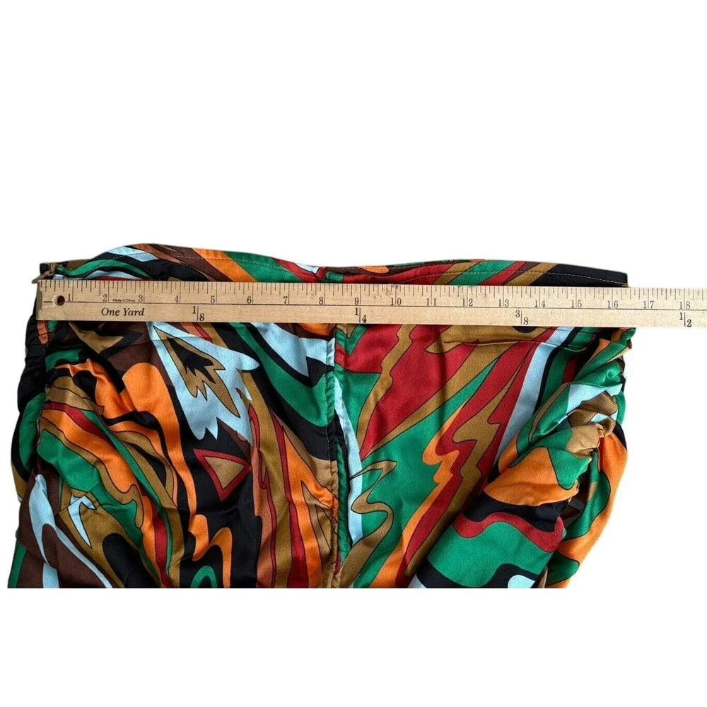 PrettyLittleThing Multi Abstract Print Ruched Front Skirt Women's Size 12 US New
